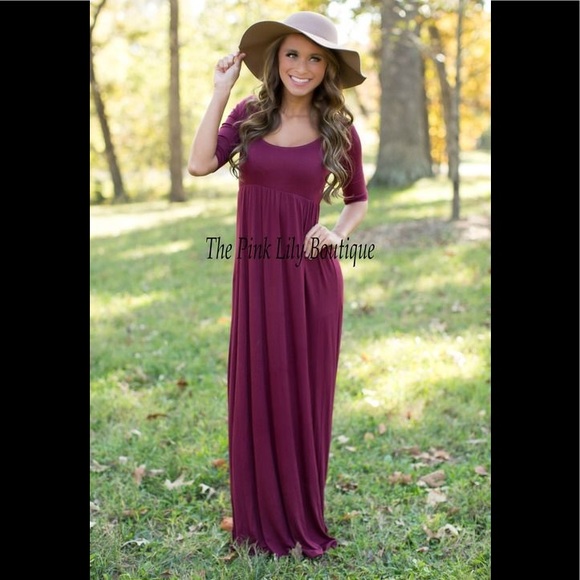 NWT The Pink Lily Boutique Burgundy Maxi Dress - Picture 2 of 3